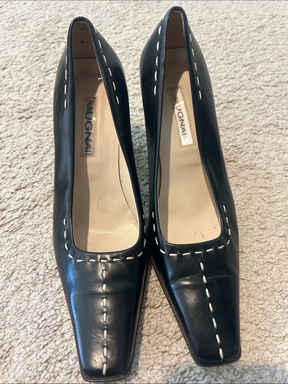 Vintage Mugnai Italian Leather Pumps with White Stitching